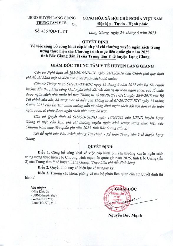 Công bố công khai cấp kinh phí thường xuyên ngân sách trung ương thực hiện các Chương trình mục tiêu quốc gia 2025