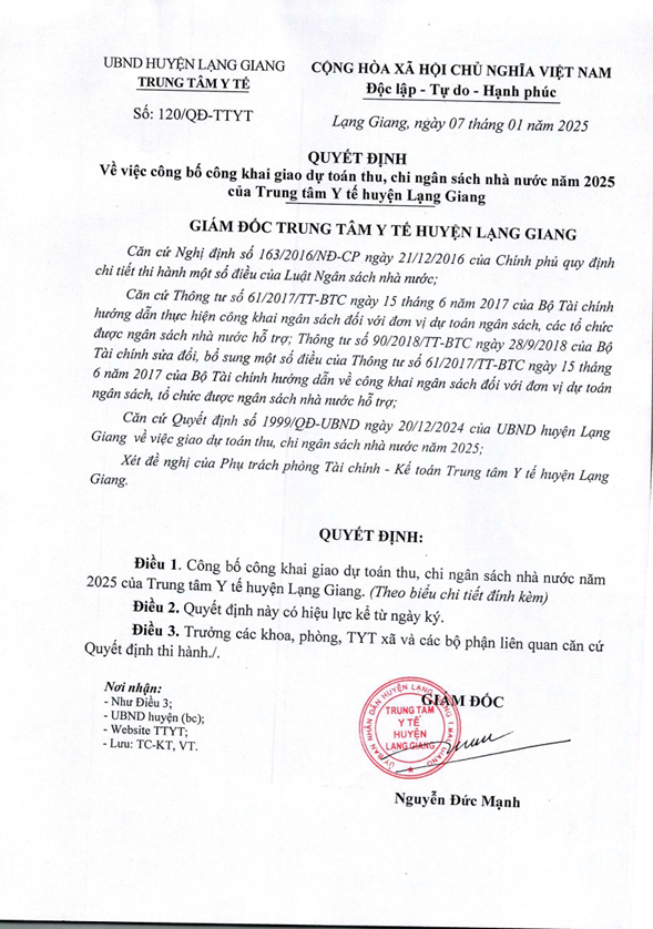 Công bố công khai giao dự toán thu, chi ngân sách nhà nước năm 2025