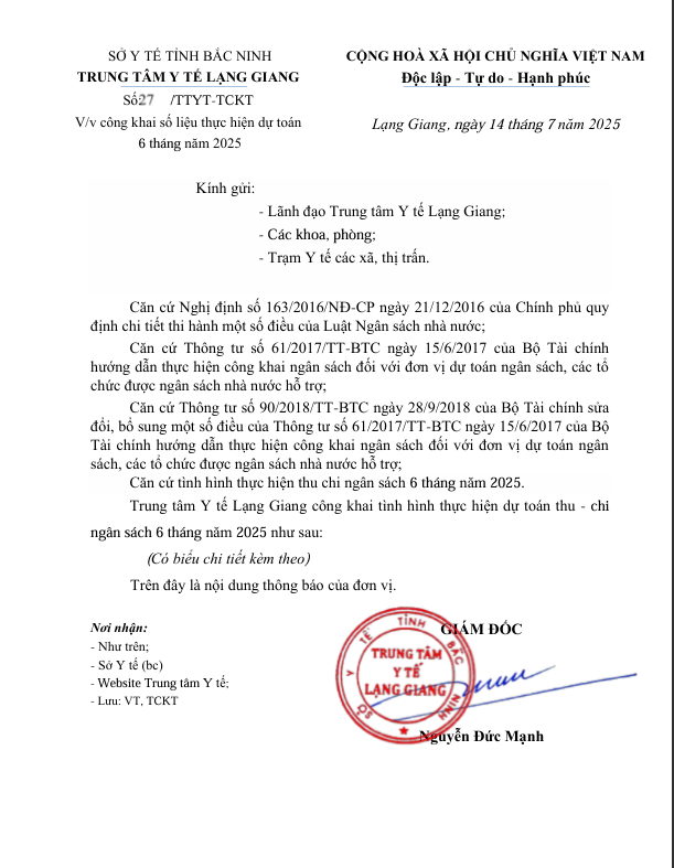 Công khai số liệu thực hiện dự toán 6 tháng năm 2025