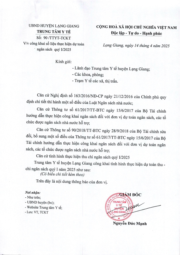 Công khai số liệu thực hiện dự toán ngân sách quý I/2025