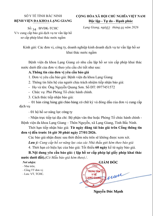 Cung cấp báo giá dịch vụ tư vấn lập hồ  sơ cấp phép khai thác nước ngầm