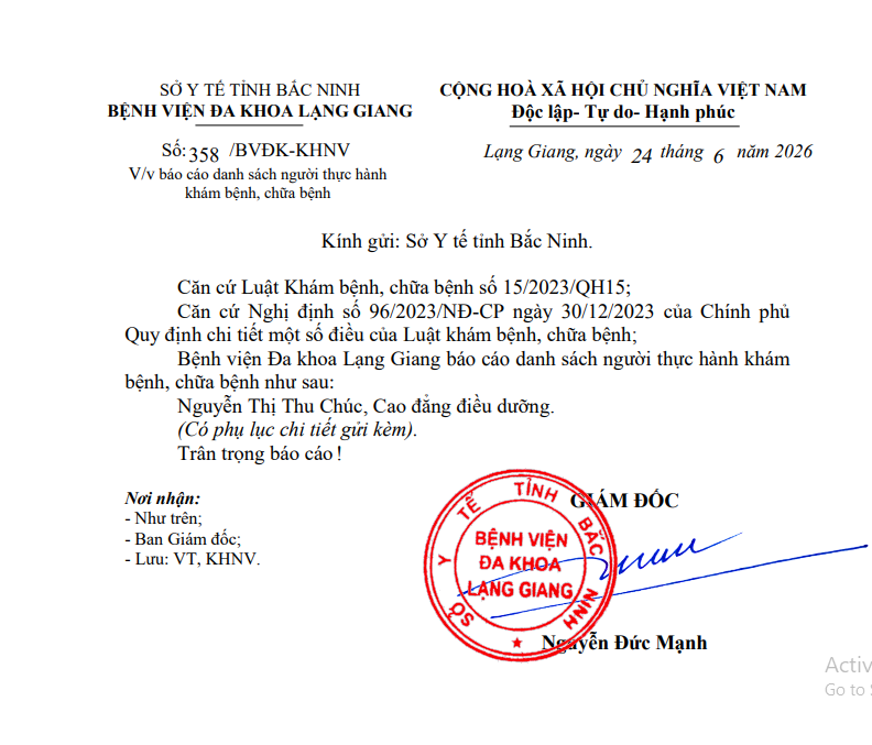 Danh sách người thực hành KBCB: Nguyễn Thị Thu Chúc